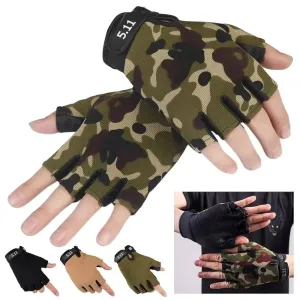 1 Pair Anti-slip Fingerless Breathable Workout Camo Gloves for Men Women