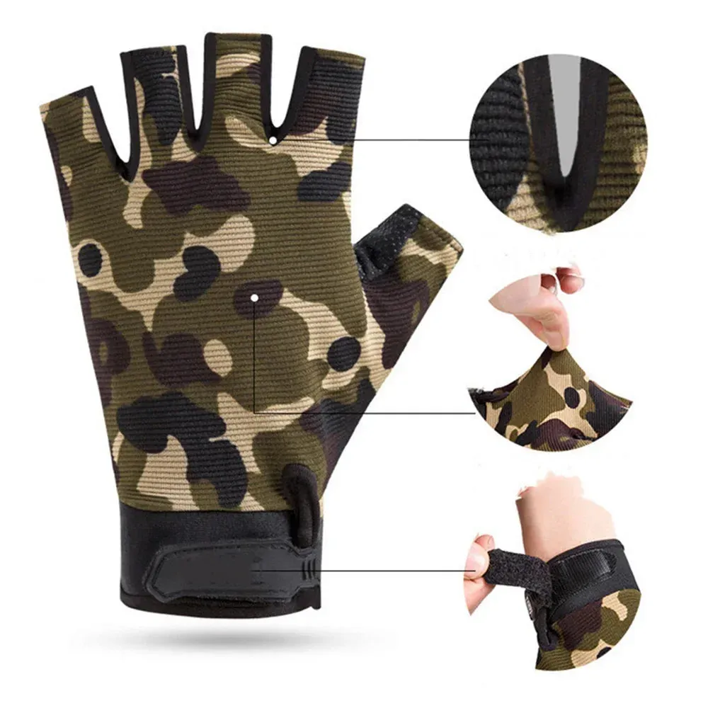 1 Pair Anti-slip Fingerless Breathable Workout Camo Gloves for Men Women