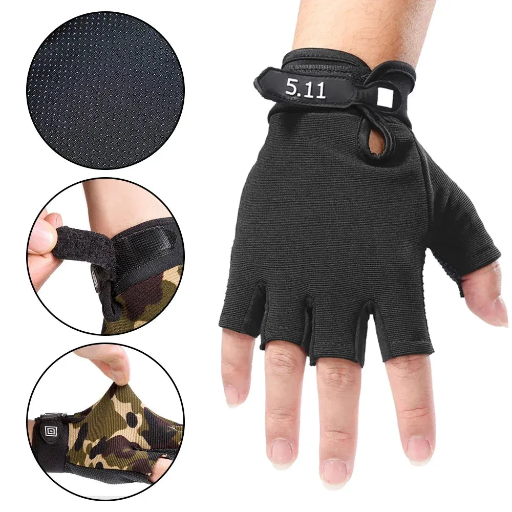 1 Pair Anti-slip Fingerless Breathable Workout Camo Gloves for Men Women
