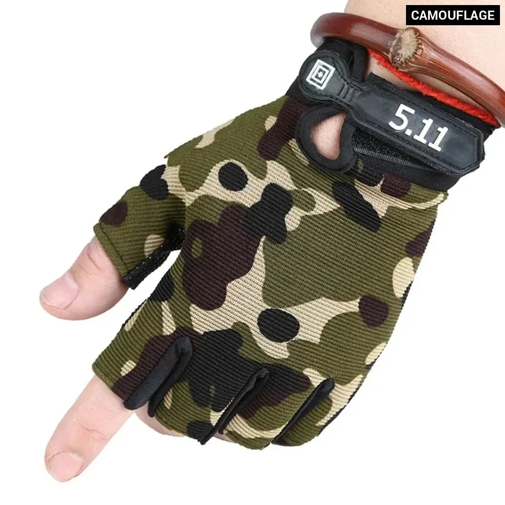 1 Pair Anti-slip Fingerless Breathable Workout Camo Gloves for Men Women