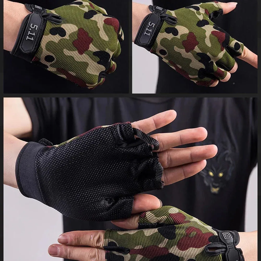 1 Pair Anti-slip Fingerless Breathable Workout Camo Gloves for Men Women