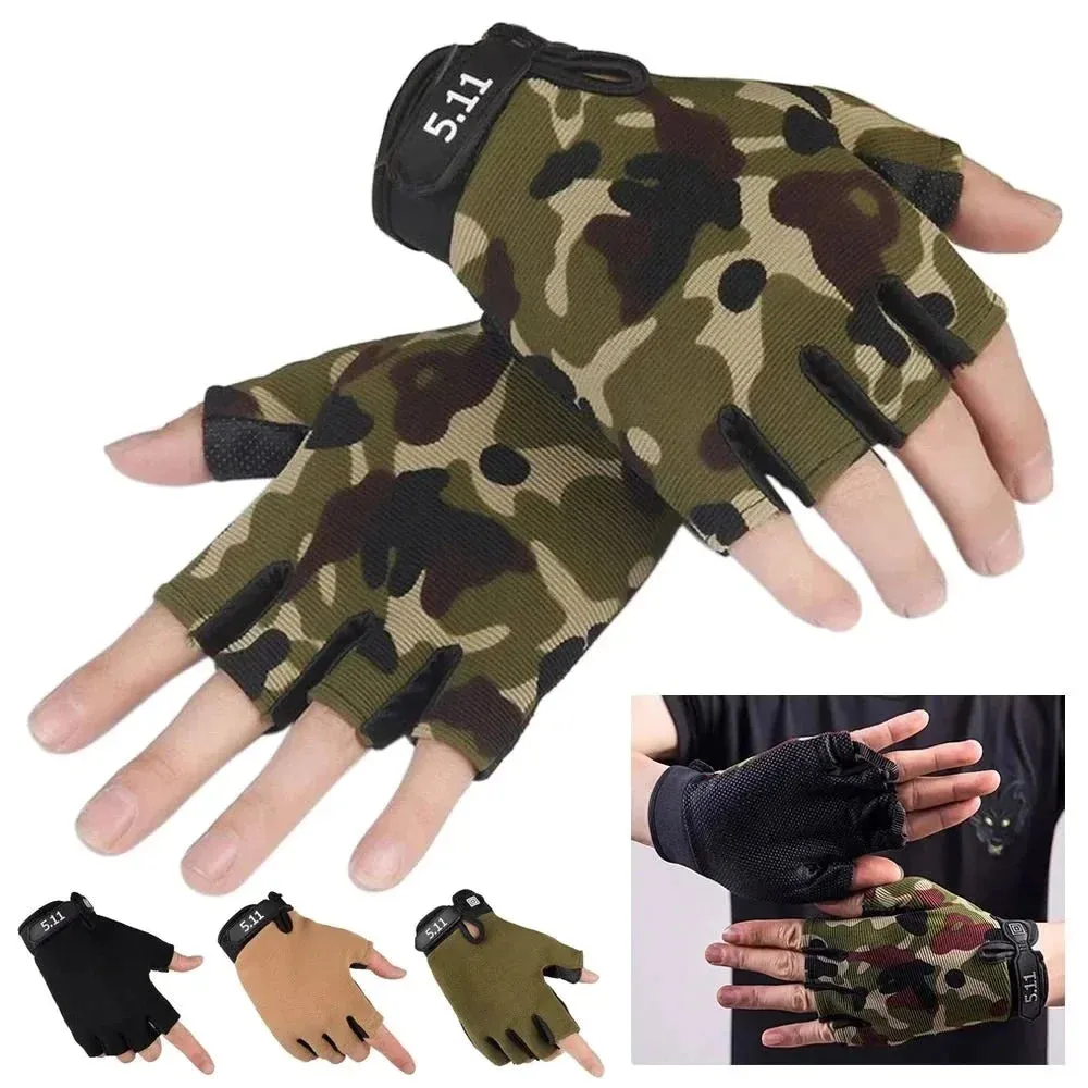 1 Pair Anti-slip Fingerless Breathable Workout Camo Gloves for Men Women