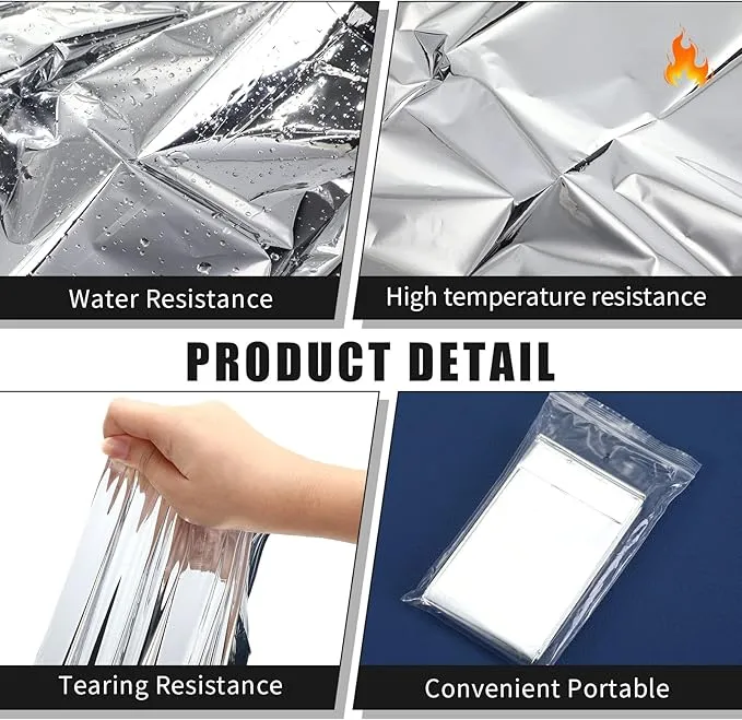 100 Pack Emergency Mylar Thermal Blankets 2 Size Silver Foil Survival Blanket Space Blanket Survival Kit for Outdoors Camping Hiking Survival First Aid Adult Kid