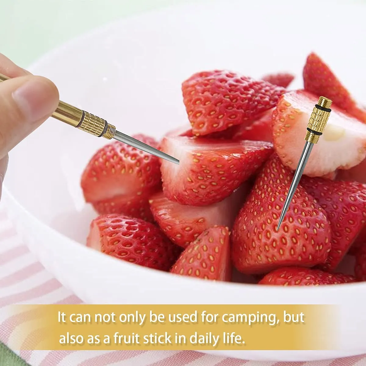 3 PCS Portable Toothpicks, Titanium Toothpicks Toothpick with Key Ring Fruit Stick Metal Toothpick for Outdoor Picnic and Home（Brass)
