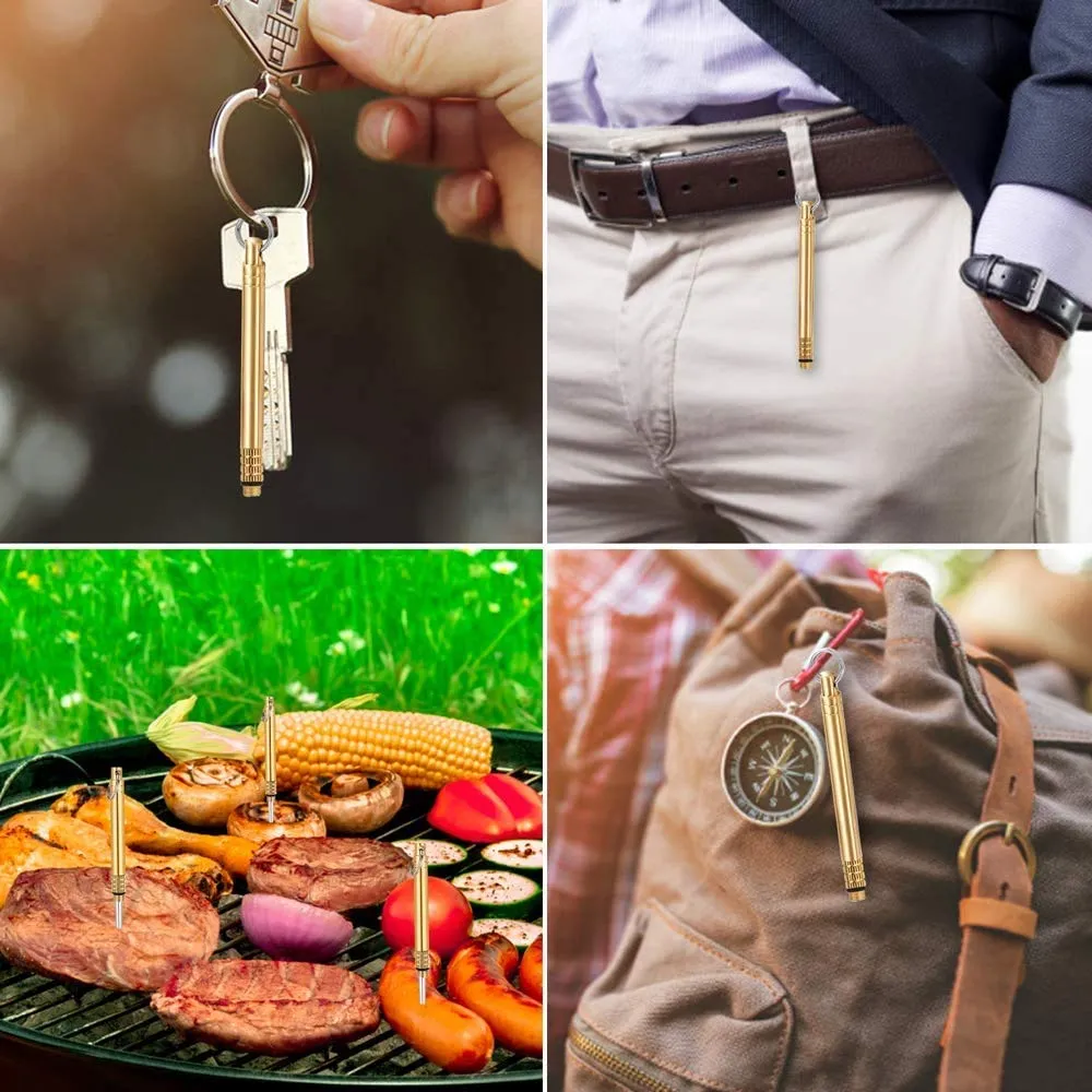 3 PCS Portable Toothpicks, Titanium Toothpicks Toothpick with Key Ring Fruit Stick Metal Toothpick for Outdoor Picnic and Home（Brass)