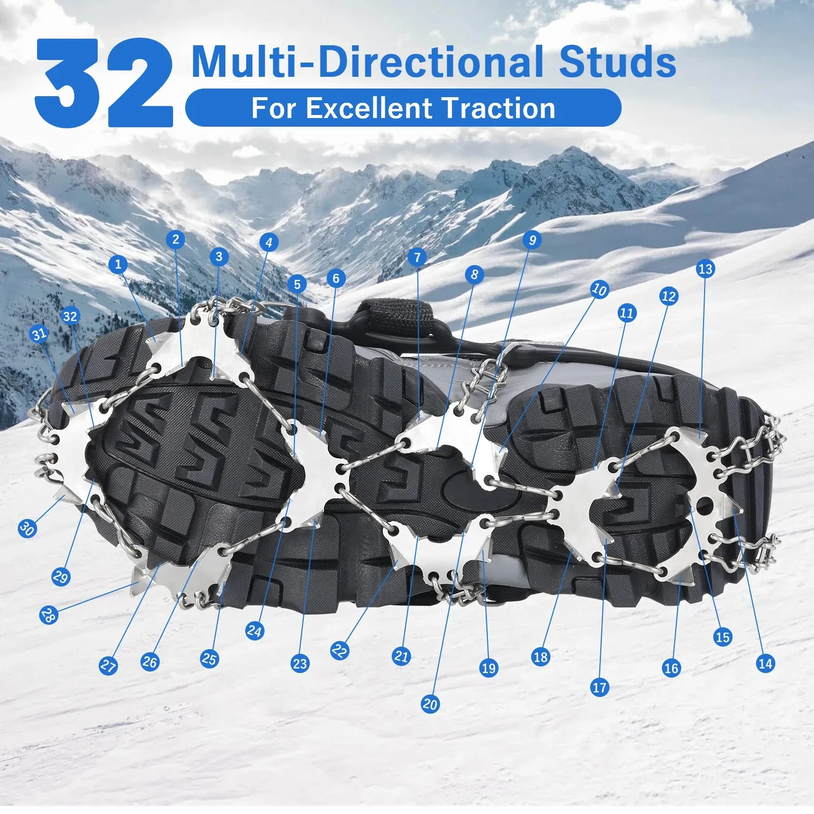 32 Teeth Ice Gripper For Hiking & Climbing