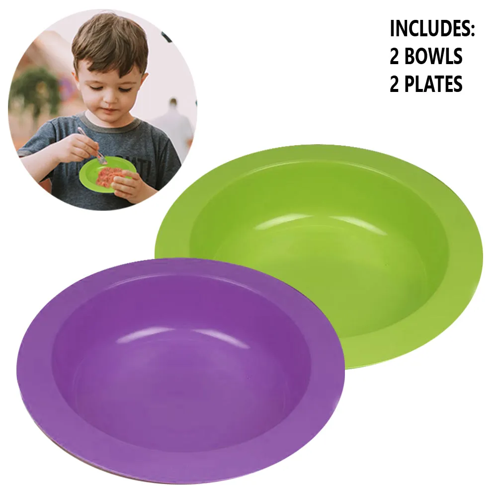 4 PC Kids Toddler Dinnerware Set Plate Bowl Dishwasher & Microwave Safe BPA Free