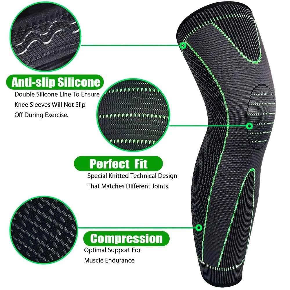 Anti-slip Full Length Knee Protector Leg Sleeves for Basketball Football Running