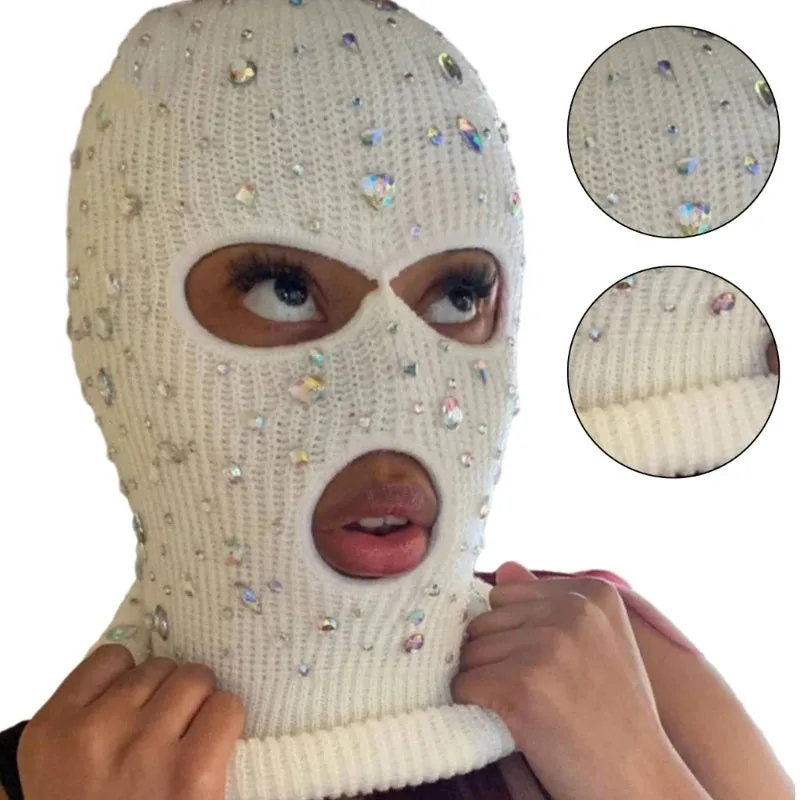 Bling Bling Jeweled Balaclava  Rhinestone Face Cover & Hooded Neck Warmer
