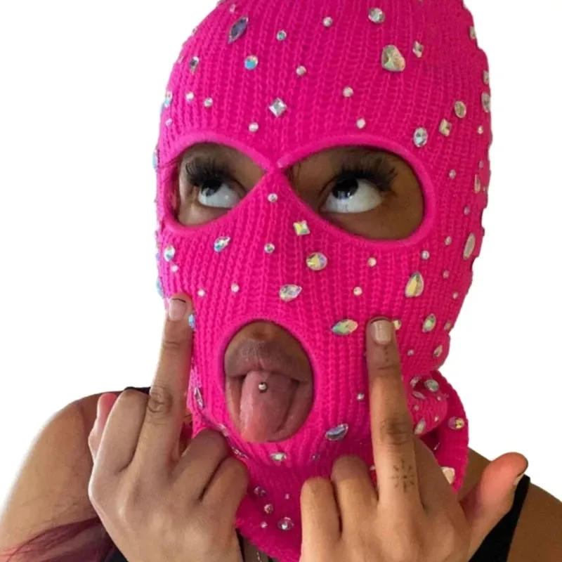 Bling Bling Jeweled Balaclava  Rhinestone Face Cover & Hooded Neck Warmer
