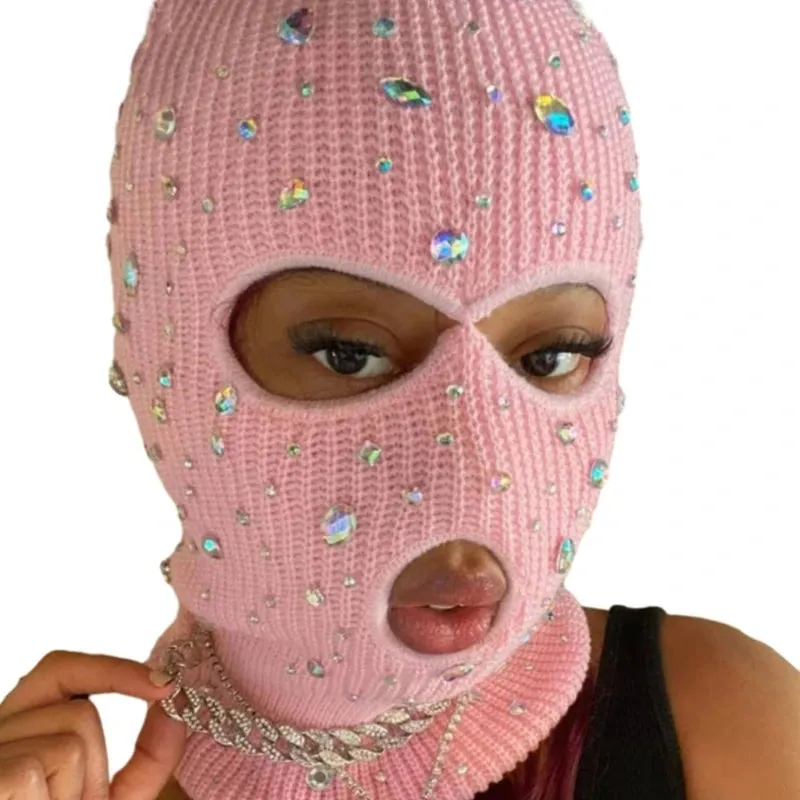 Bling Bling Jeweled Balaclava  Rhinestone Face Cover & Hooded Neck Warmer