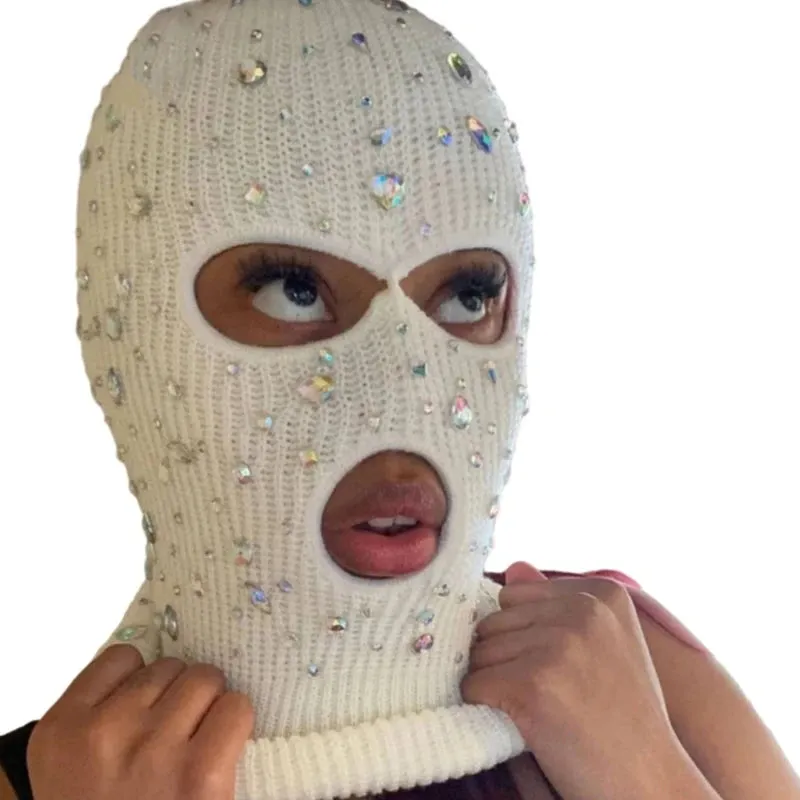 Bling Bling Jeweled Balaclava  Rhinestone Face Cover & Hooded Neck Warmer