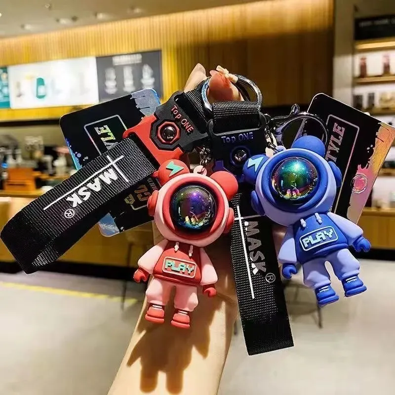 Cartoon Lightning Bear Keychain Cute Astronaut Bear Doll Keyring for Bags and Keys Creative Bag Charm Accessory