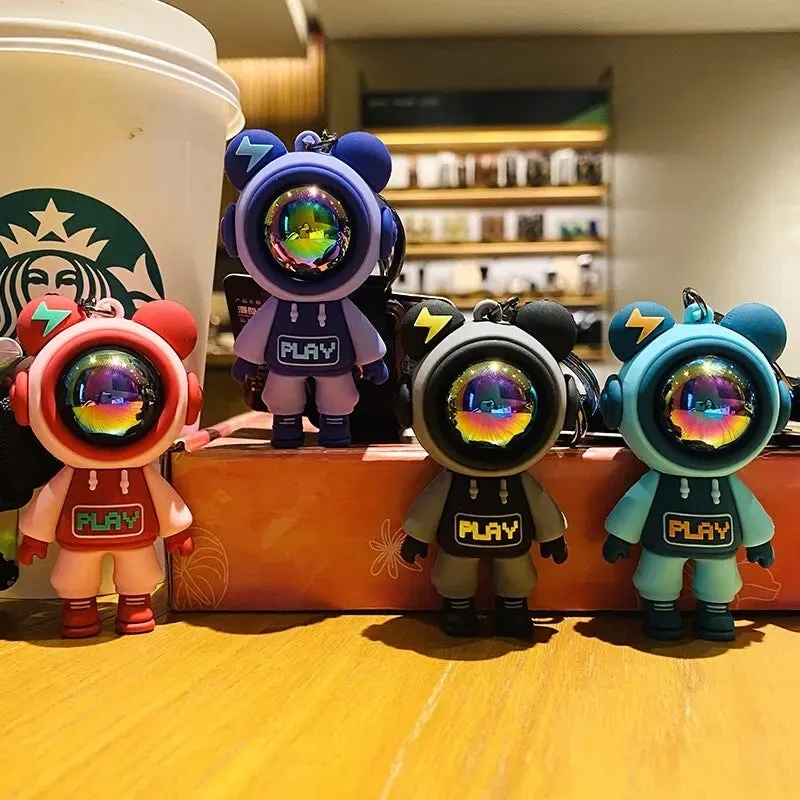 Cartoon Lightning Bear Keychain Cute Astronaut Bear Doll Keyring for Bags and Keys Creative Bag Charm Accessory