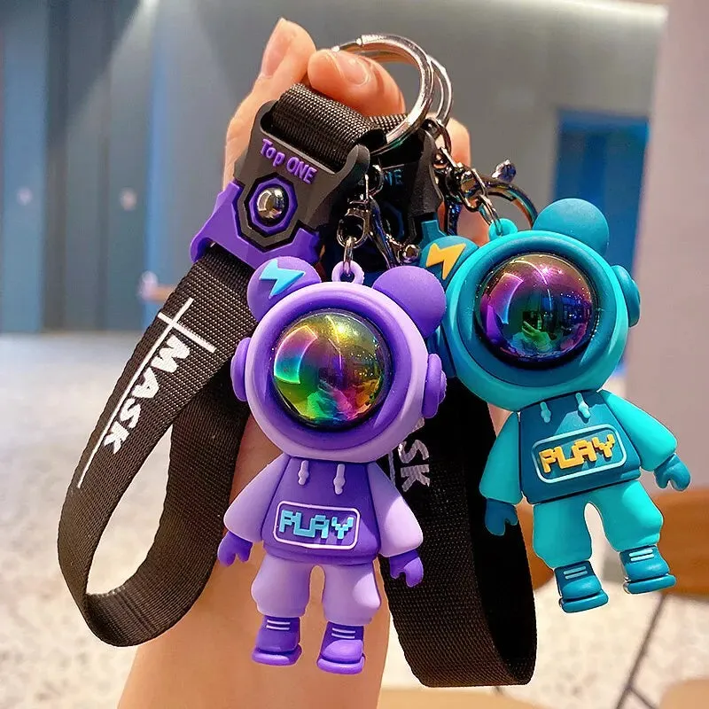 Cartoon Lightning Bear Keychain Cute Astronaut Bear Doll Keyring for Bags and Keys Creative Bag Charm Accessory