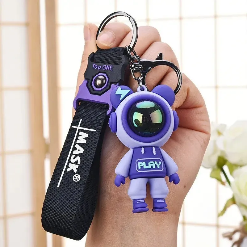 Cartoon Lightning Bear Keychain Cute Astronaut Bear Doll Keyring for Bags and Keys Creative Bag Charm Accessory