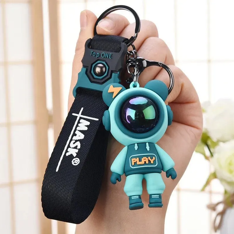 Cartoon Lightning Bear Keychain Cute Astronaut Bear Doll Keyring for Bags and Keys Creative Bag Charm Accessory