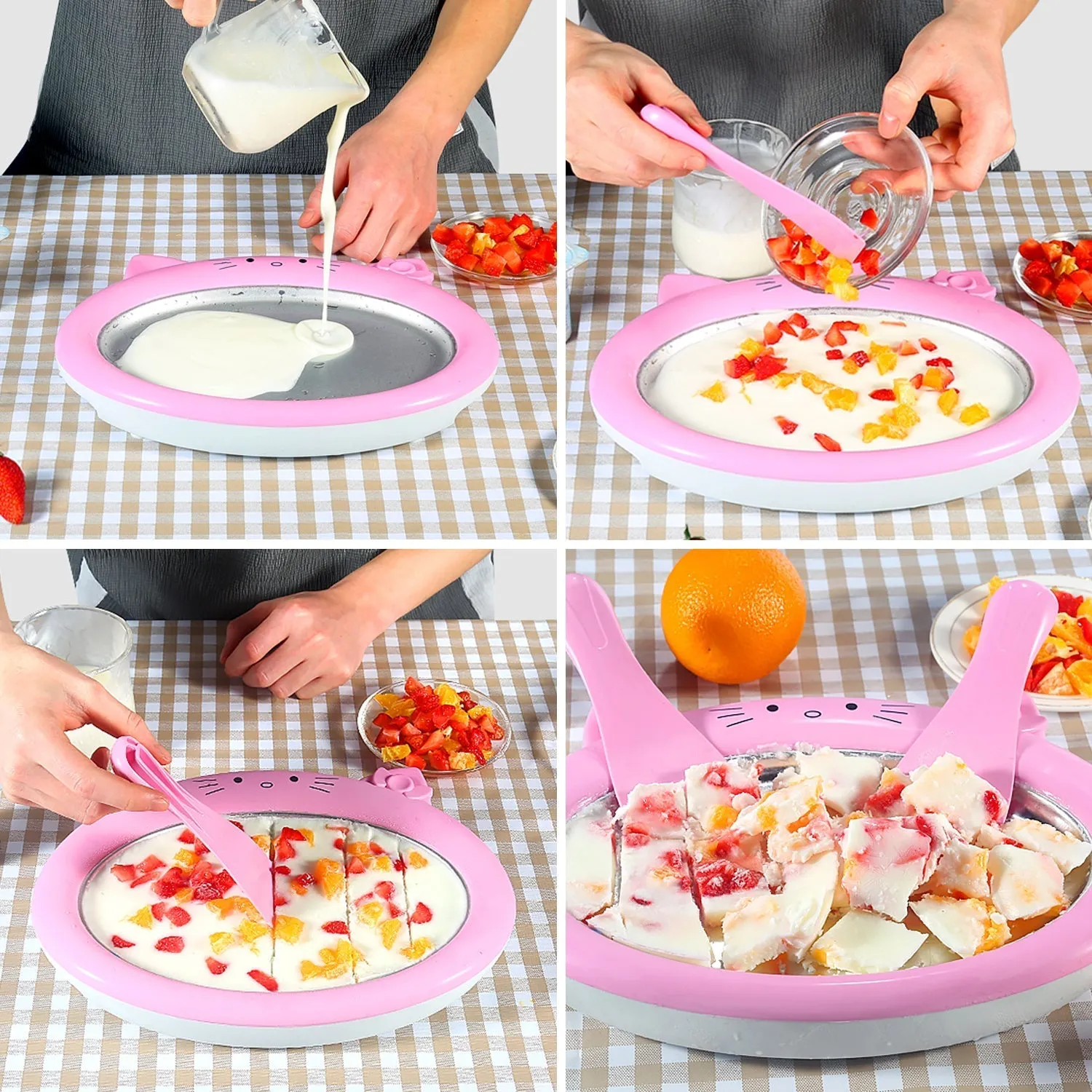 Ice-Frying Machine, Mini Ice Machine for Summer with Cartoon design Home Fried Ice Cream Machine