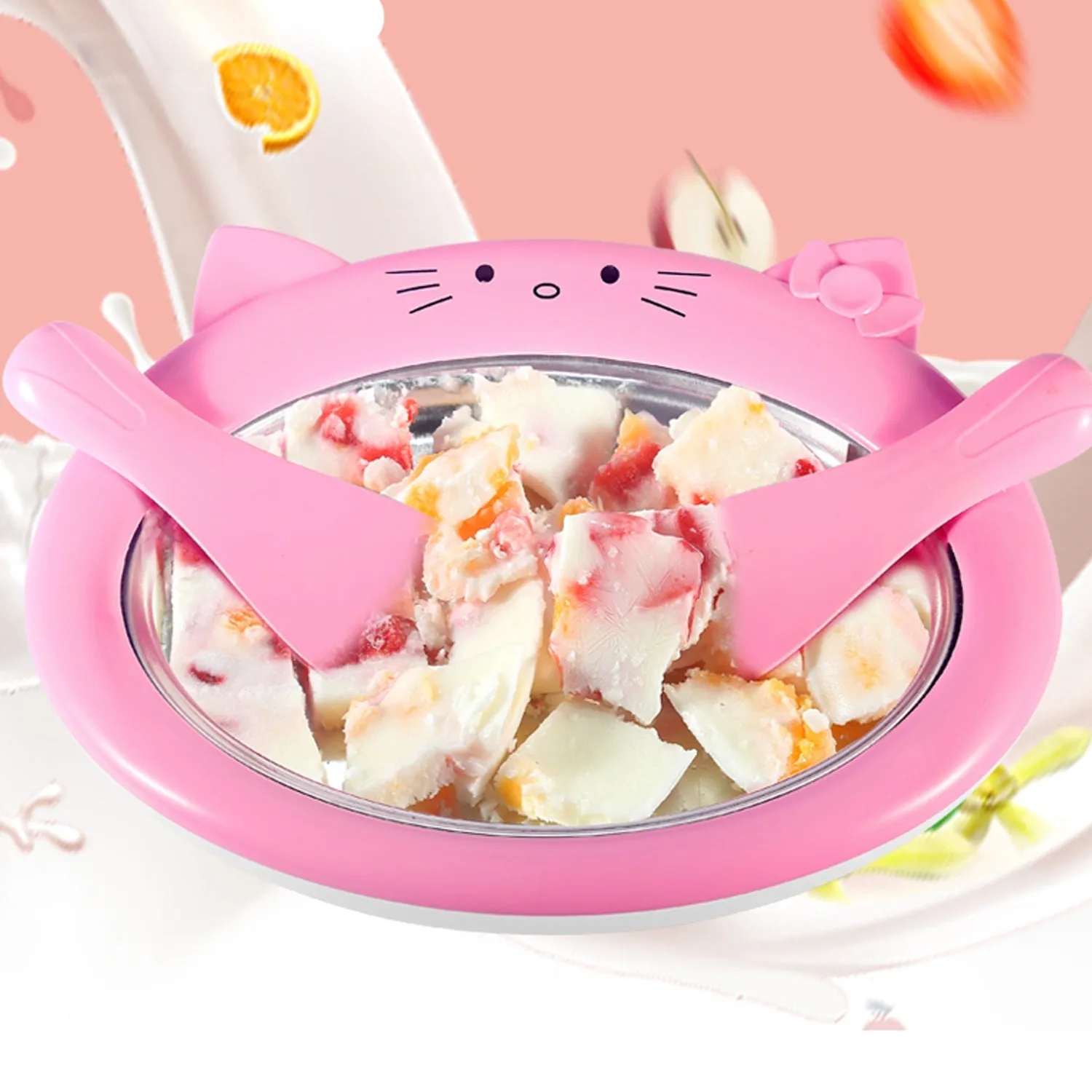 Ice-Frying Machine, Mini Ice Machine for Summer with Cartoon design Home Fried Ice Cream Machine