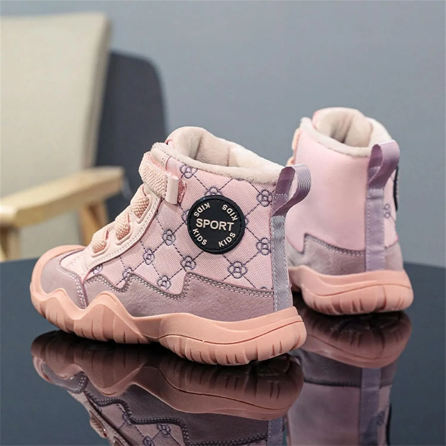 Kids Winter Barefoot Hiking Boots Wide Toe Box Waterproof Fleece Lined Platform Sneakers for Boys Girls