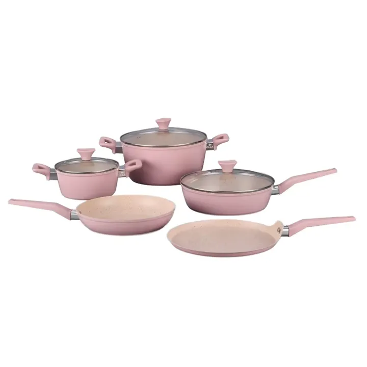 New Arrival Pink Marble Coating Induction Cookware Non-stick Coating Non-stick Coating وصل حديثًا طلاء رخامي وردي للطبخ بالتحريض غير لاصق طلاء غير لاصق