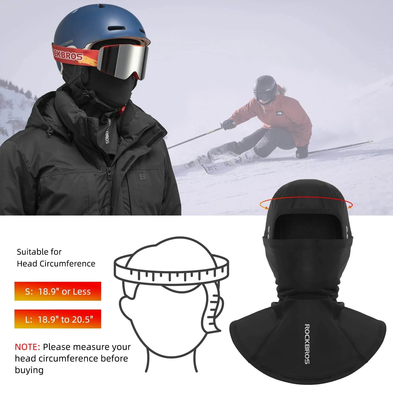 ROCKBROS Balaclava Windproof Neck Warmer with Glasses Holes