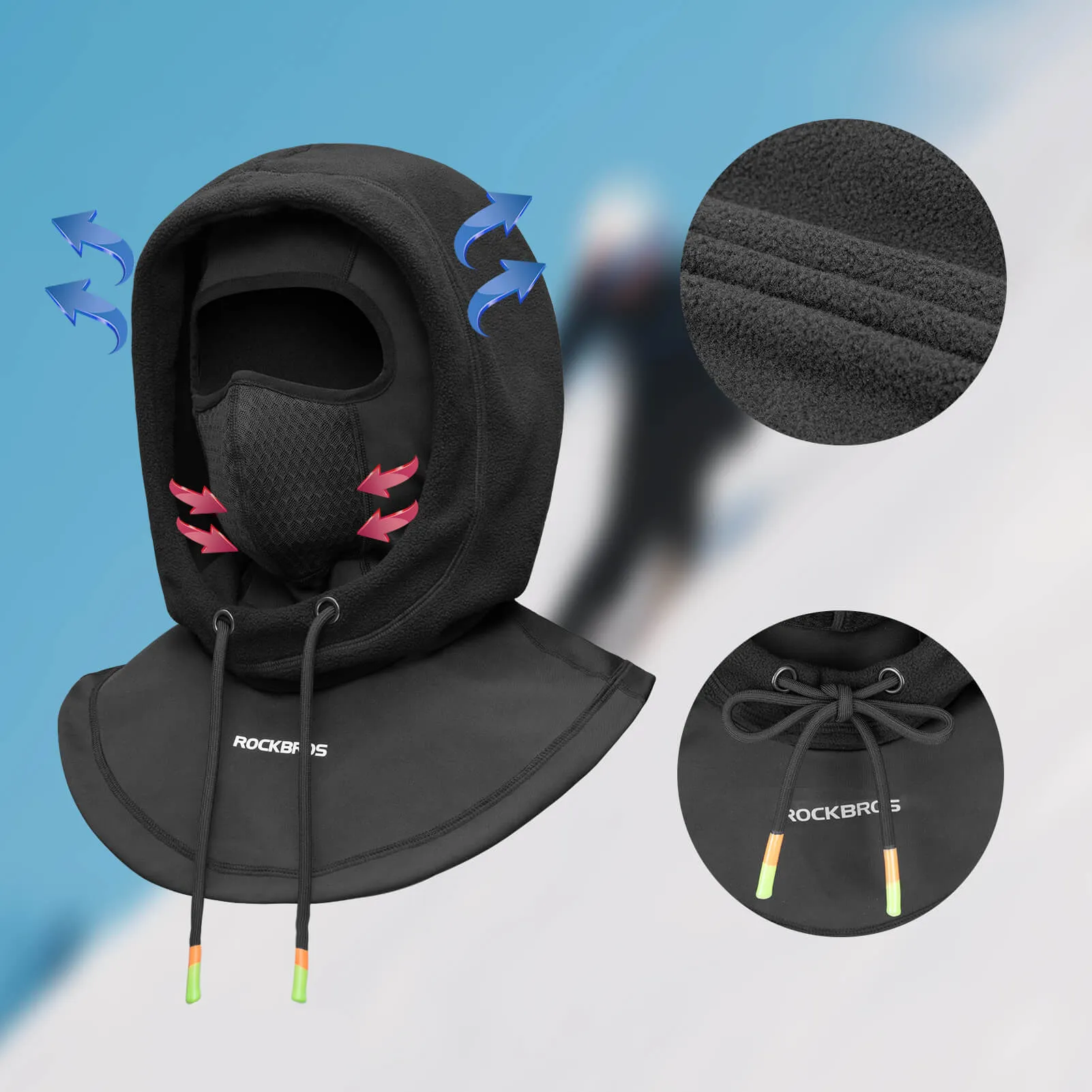 ROCKBROS Cycling Balaclava Windproof Warm Breathable for Men and Women
