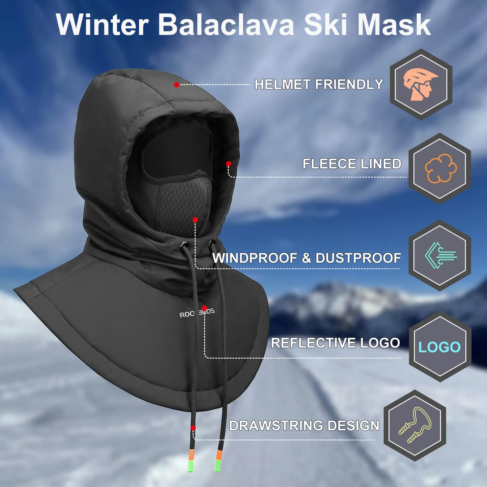ROCKBROS Cycling Balaclava Windproof Warm Breathable for Men and Women