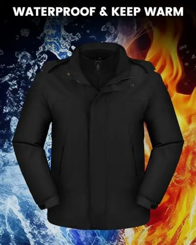 Ski Jackets for Men 3 in 1 Winter Jacket Waterproof Snow Coat with Removable Hood for Outdoor Hunting Skiing
