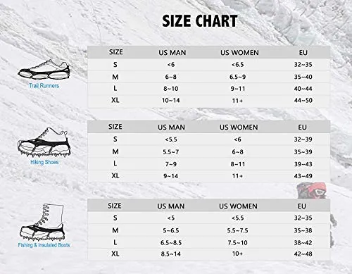 Unigear Crampons for Hiking Boots,Traction Ice Cleats Snow Grips with 18 Spikes for Walking, Jogging, Climbing and Hiking(Medium)