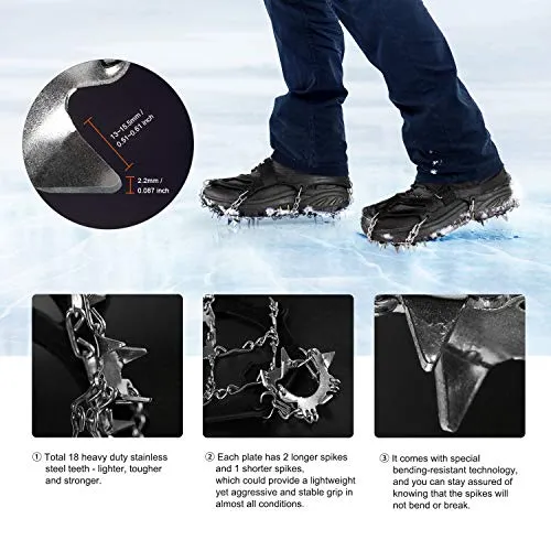 Unigear Crampons for Hiking Boots,Traction Ice Cleats Snow Grips with 18 Spikes for Walking, Jogging, Climbing and Hiking(Medium)