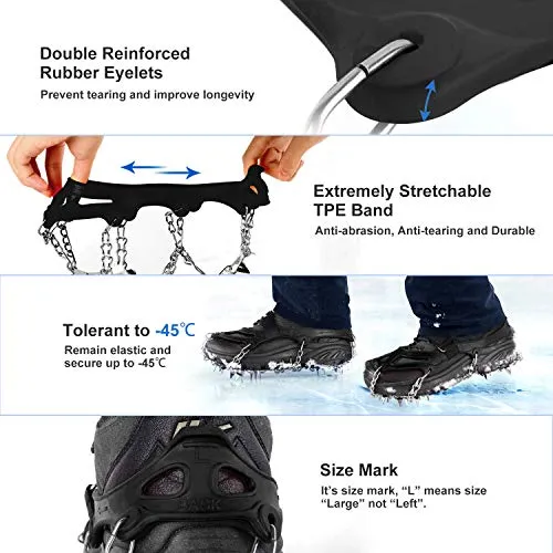 Unigear Crampons for Hiking Boots,Traction Ice Cleats Snow Grips with 18 Spikes for Walking, Jogging, Climbing and Hiking(Medium)