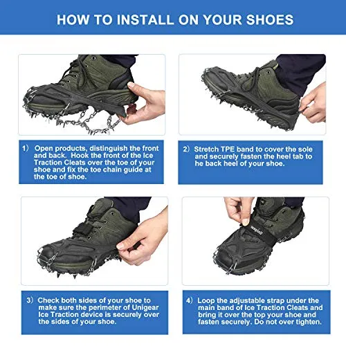 Unigear Crampons for Hiking Boots,Traction Ice Cleats Snow Grips with 18 Spikes for Walking, Jogging, Climbing and Hiking(Medium)